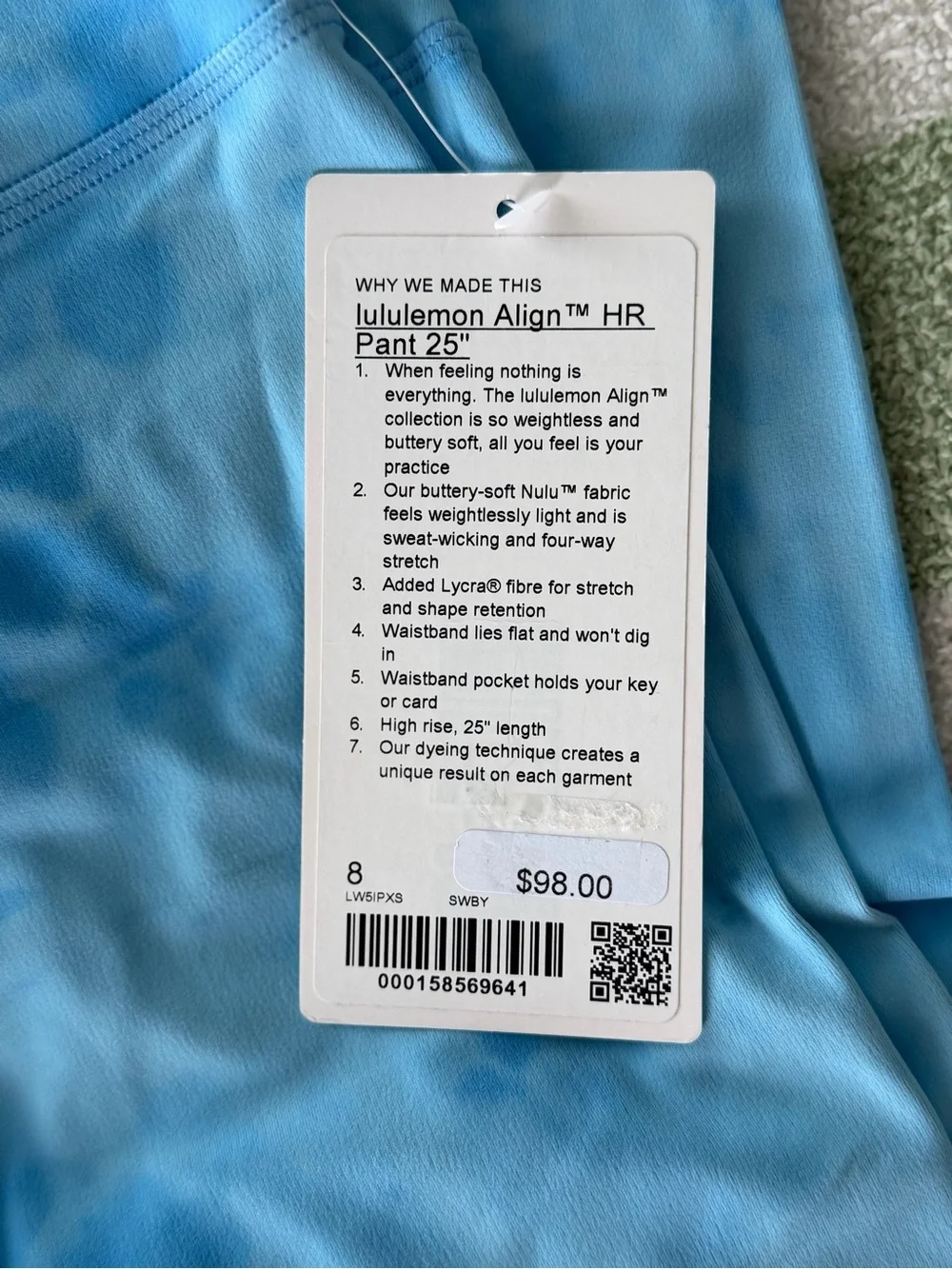NWT Lululemon Align HR Pant 25” SWBY Blue Tie Dye Size 8